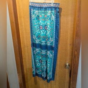 Maison D'amelie Elegant Floral Wide Leg Pants in Teal and Blue